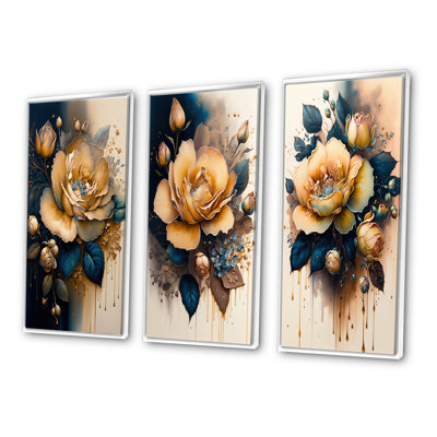 «Yellow and Blue Roses», 3 pièces sur toile