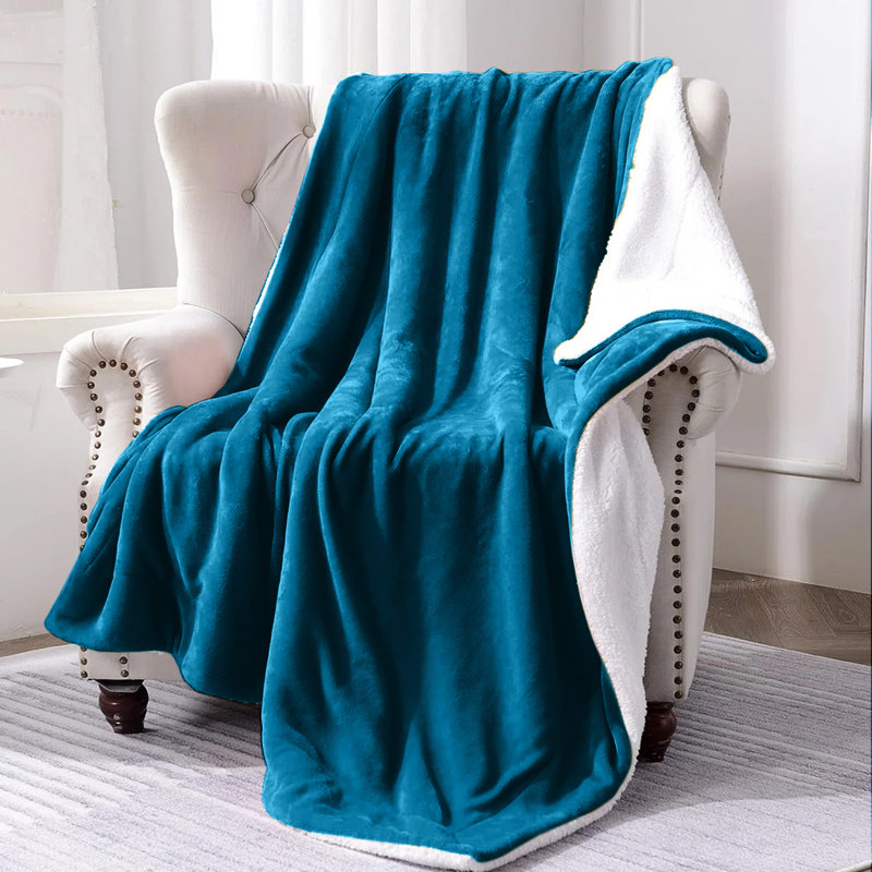 Sanborn Soft Reversible Sherpa Fleece Fur Thick Blanket Throw, 150cm x 200cm, Teal