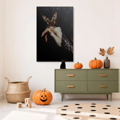 1 pièce, impression sur toile encadrée, rétro gothique à la main et papillon, Académie sombre, affiches d'art Moody, impression sur toile, peinture pour salon, chambre, bureau, salle de bain, dortoir, prêt à accrocher