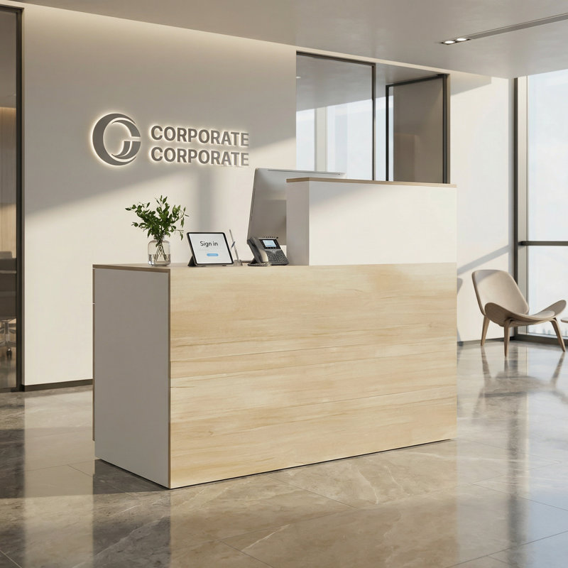 Bureau de réception moderne 55,1 "avec rangement, panneau d'intimité à tiroir verrouillable pour le bureau, le salon