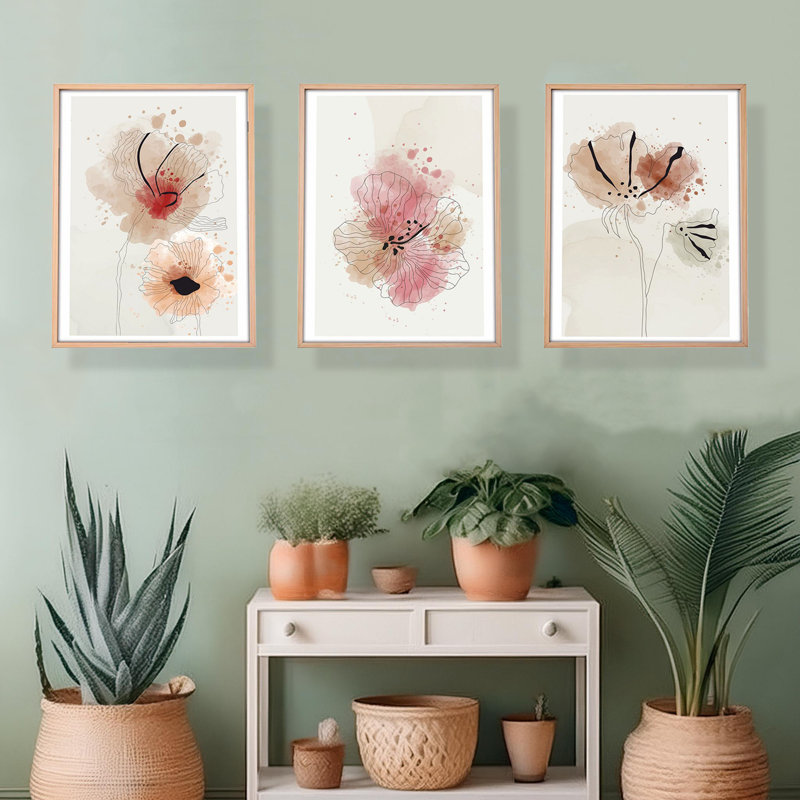 3 Pieces Decorative Solid Wood Frame Painting