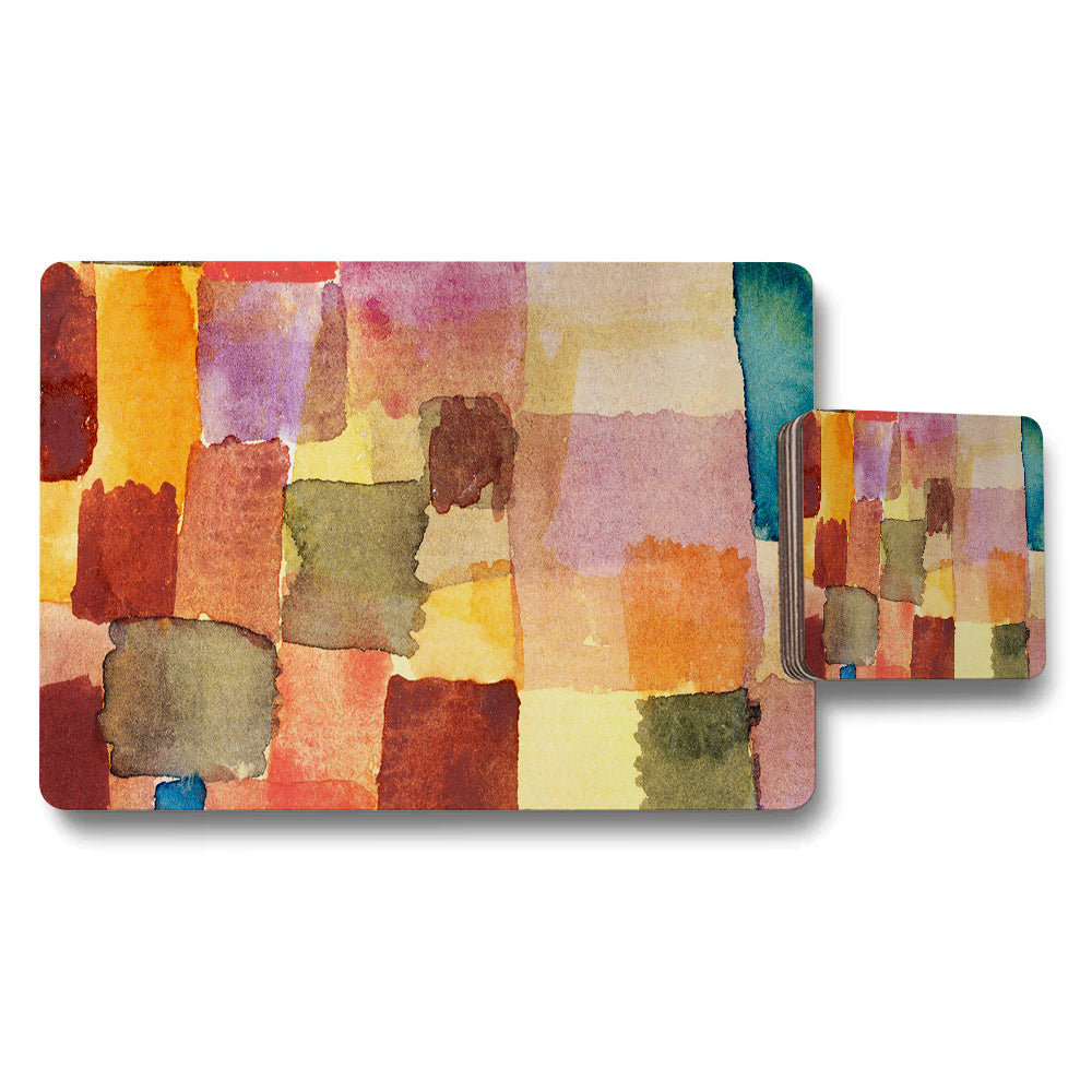 Colorful Abstract Patchwork Placemat and Coaster Set