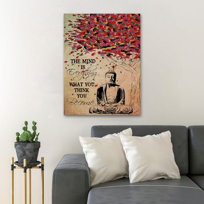 Buddha Under The Colourful Tree - The Mind Is Everything What You Think You Become - 1 Piece Rectangle Graphic Art Print On Wrapped Canvas