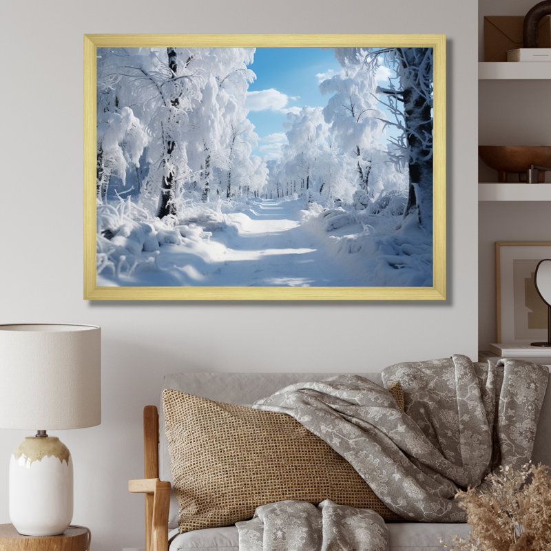 Winter Frosty Forest IV, reproduction d'art sur toile, Cadre doré simple, H 12 po x l 20 po x P 1 po