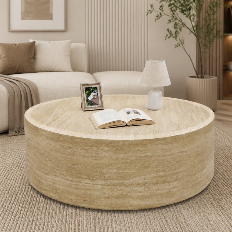 Table basse ronde à motif de marbre