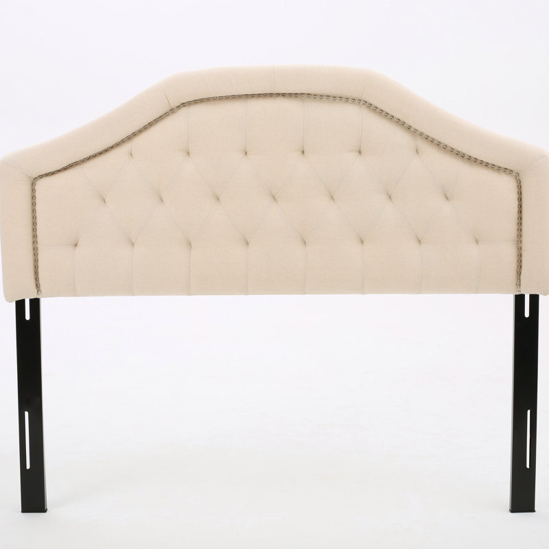 Contemporary Queen Headboard - Button With Diamond Stitch For Nailhead Accents Beige Upholstery Assembly Required Modern Design Tufting And
