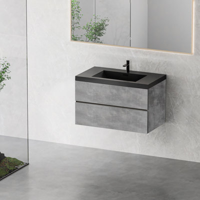 Meuble-lavabo flottant 36 po avec lavabo, meuble-lavabo mural avec lavabo à quartz noir et tiroirs à fermeture en douceur