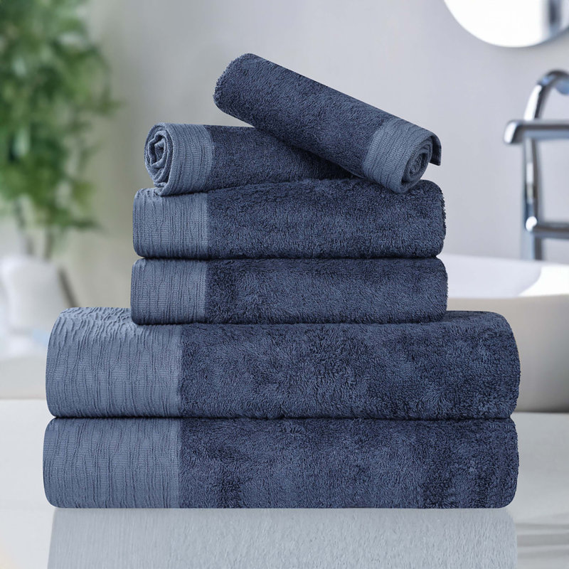 Rayon From Bamboo Cotton Blend Eco-Friendly Hypoallergenic Soft Solid Towel Set, 6 Piece Towel Set, Navy Blue
