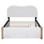 Lit plateforme double tapissier double avec lit gigogne simple, tête de lit en molleton berbère blanc et structure en bois massif-949178938-949178941