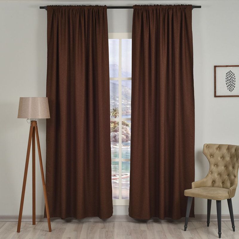 Extra Long & Extra Wide Faux Linen Decorative Curtain Single Panel, 140cm Width x 145cm Drop, Brown