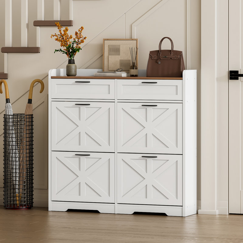16 Pair Shoe Storage Cabinet with 4 Flip Drawers