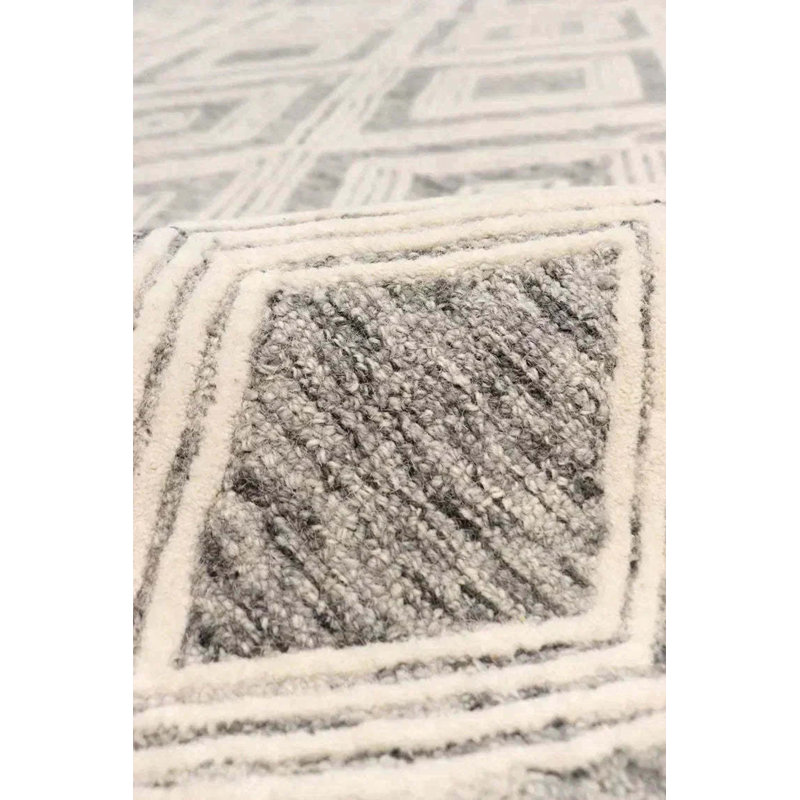 Tapis géométrique beige en laine / coton noué à la main à motif géométrique 8 pi 9 po x 11 pi 9 po Waterville