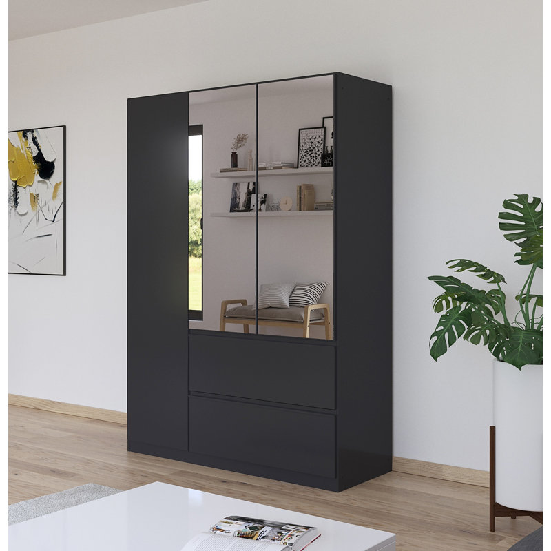 Wardrobe wardrobe COSTA hinged door wardrobe with push-to-open function, 197cm H x 136cm W x 54cm D, Metallic Grey