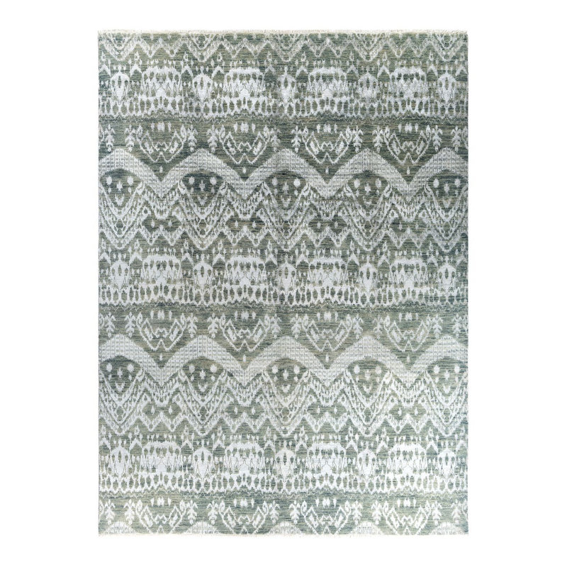 Tapis unique noué à la main gris de 9 pi 0 po x 12 pi 1 po Makenley