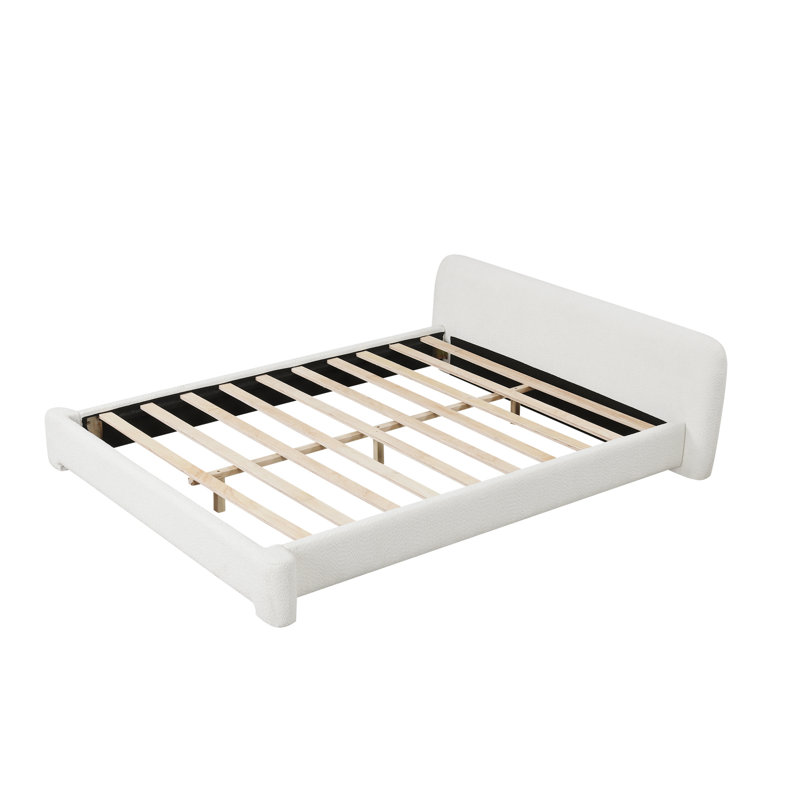 Grand lit tapissier Boucle - Matériau blanc élégant et durable, structure solide