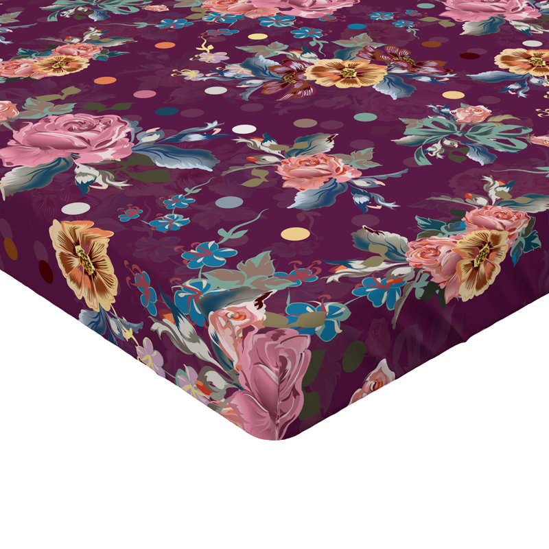 Drap-housse Ambesonne, Cannelle, lavande foncé / floral, Drap-housse pour lit simple TG