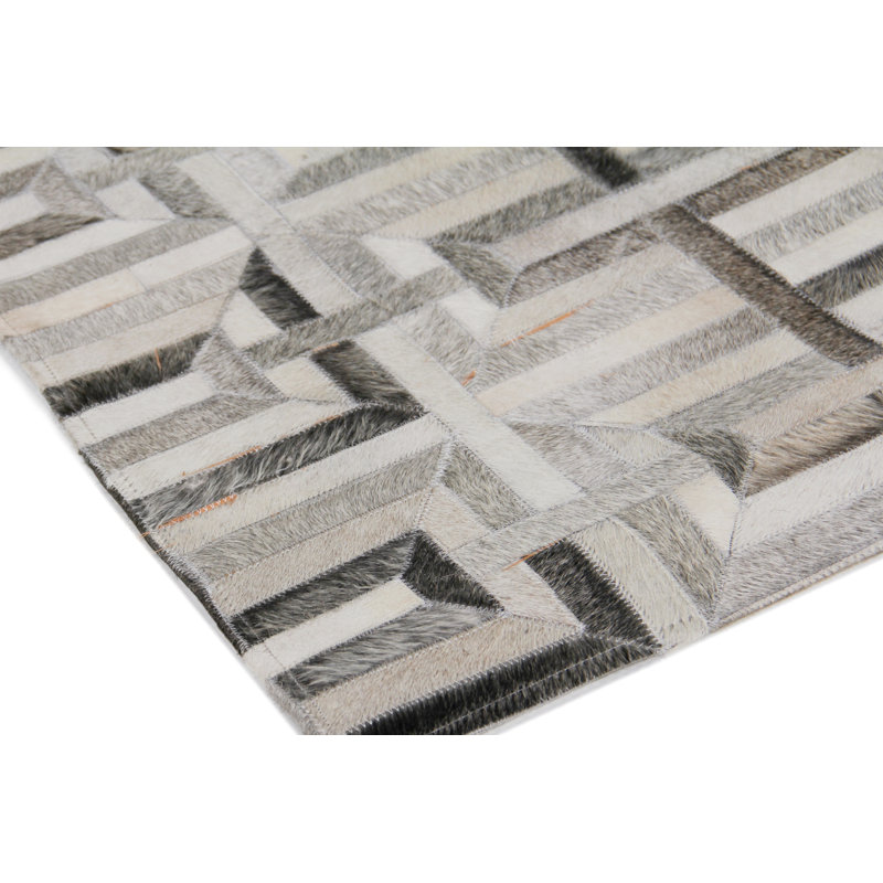 Natural Hide Cowhide Geometric Area Rug, Rectangle 8' x 10'