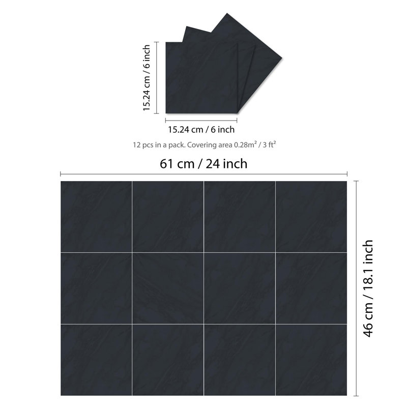 Caely Marble Stone Self Adhesive Tile Sticker 15.24cm W x 15.24cm L PVC