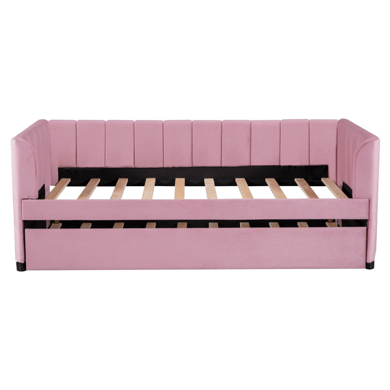 Upholstered Daybed With Ergonomic Design Backrest And Trundle
