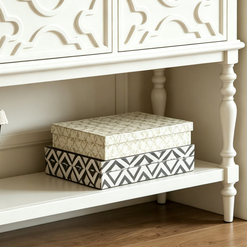 Console rétro de style français, H 39,4 po x l 68,9 po x P 15 po, Blanc