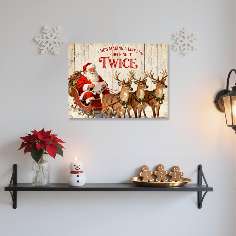 Art mural en toile Père Noël renne, H 20 po x l 30 po