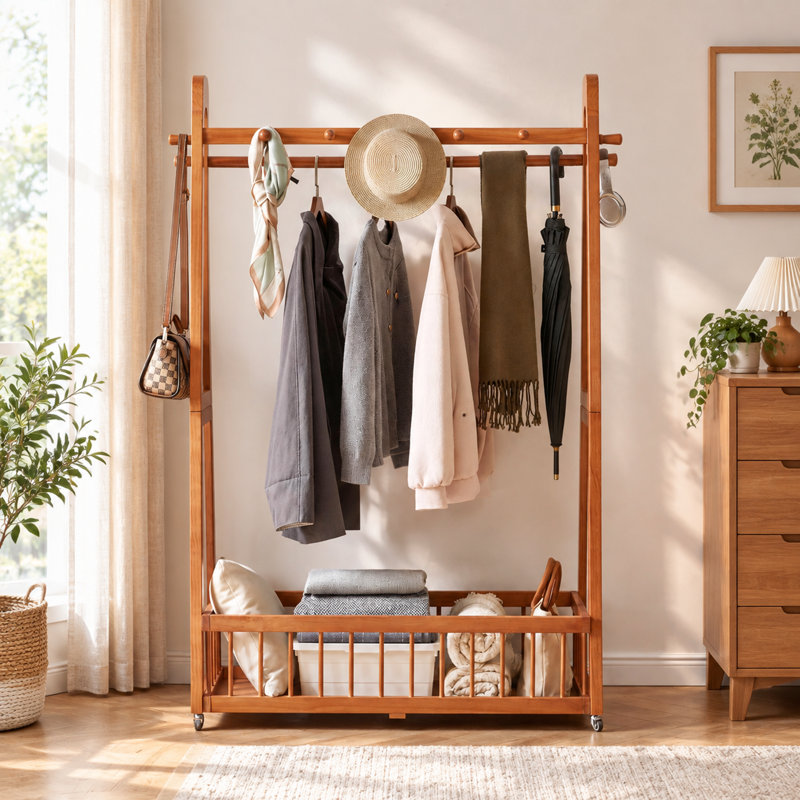 Solid Wood Freestanding Clothing Garment Rack