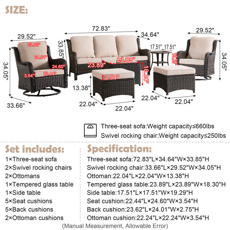 Emlynne 6 - Person Patio Conversation Set with Cushions, Beige, Brown