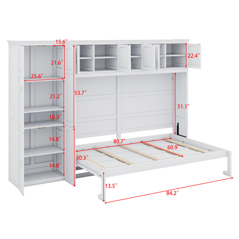 Murphy Bed Wall Bed With Cabinets, White