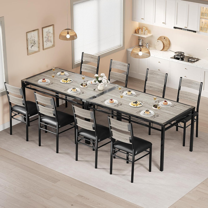 Ensemble de table de salle à manger pour 4 personnes avec chaises rembourrées, table de cuisine en bois avec protecteurs d'angle, gris rétro, pour appartement ou salle à manger