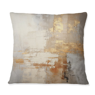Gold And White Abstract Split - Abstract Shapes Printed Throw Pillow