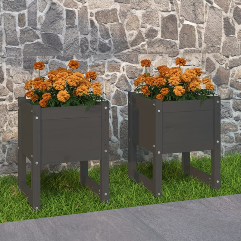 Wood Pot Planter, 52.5cm H x 40cm W x 40cm D, Grey