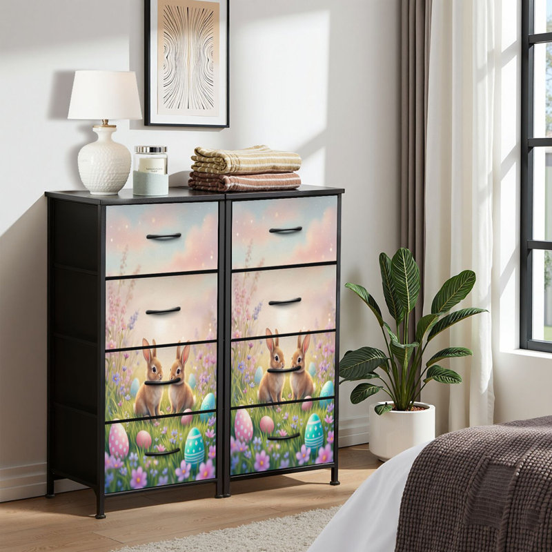 4 Drawer Dresser for Bedroom, Narrow Chest of Drawers, Wooden Top and Study Iron Frame 18"x37.5"-(WxH)