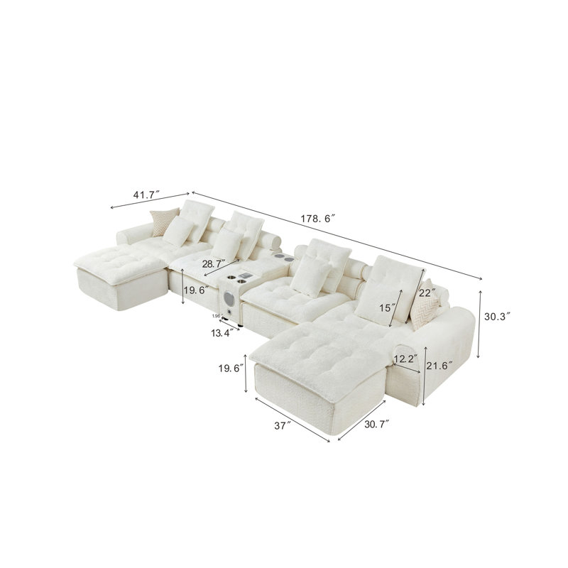 178.6" White Fluffy Lamb Wool Sectional Sofa