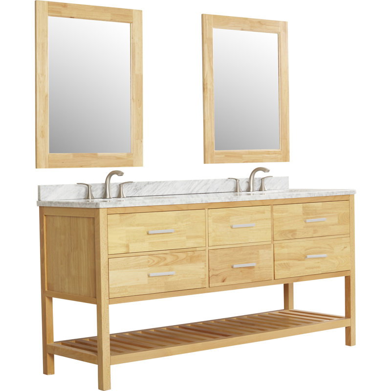 Ensemble de meuble-lavabo de salle de bain double 72 po avec miroir Carrasquillo, Chêne