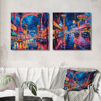 «Pink Blue Vegas Vibes Casinos I» - ensemble d'art mural moderne 2 pièces