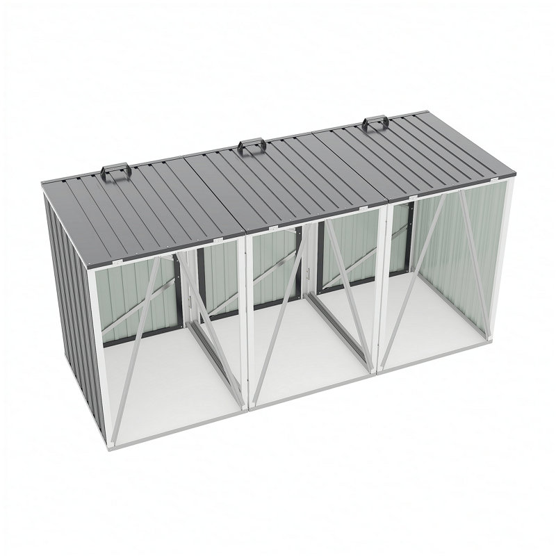 Garbage Bin Shed Stores 3 Trash Cans with Pneumatic Support Rod, with Lockable Doors & Waterproof Lid Chain, for Patio,Garden,Backyard,Grey