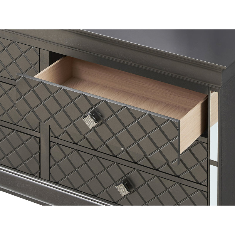 Meuble de chambre noir - faux cristaux et détails argentés G6702-d Commode 16,47 po Largeur avec points forts