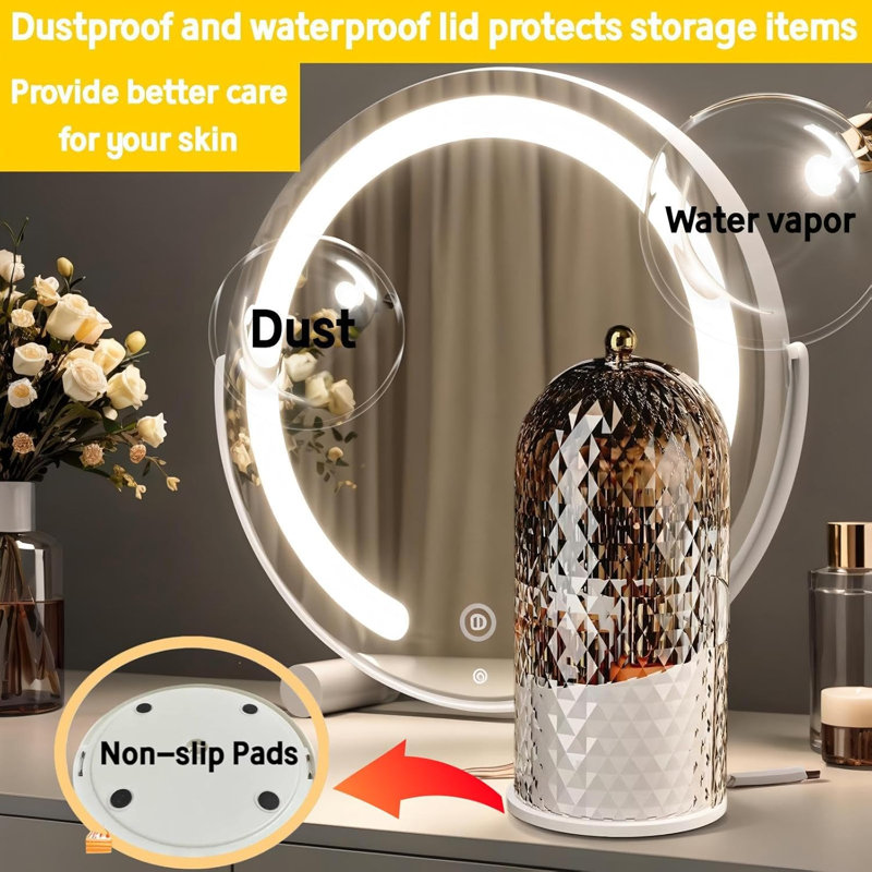 Makeup Brush Holder with Lid，Makeup Brush Storage Box with Diamond Pattern