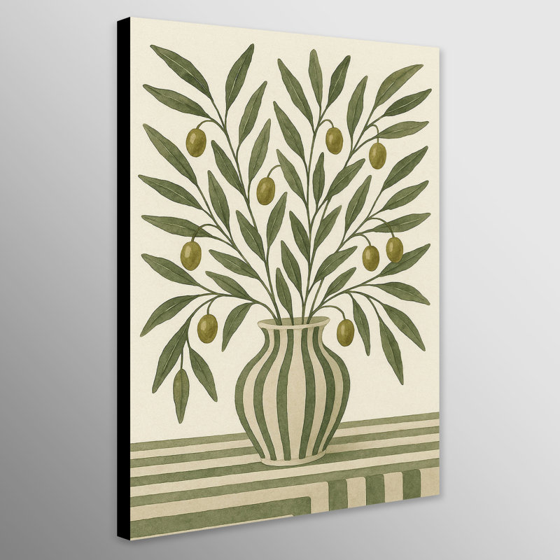 Green Olive Branches Wall Art - Canvas Framed Print, 41 cm H x 31 cm W