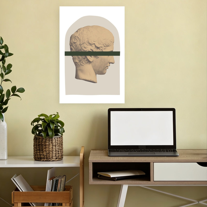 Affiche murale de style géométrique minimaliste à rayures vertes, profil classique, architecture moderne., 18" H x 12" W