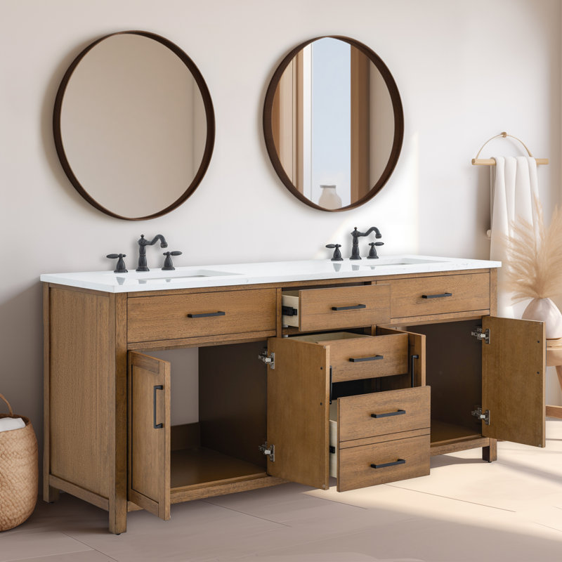 Ensemble de meuble-lavabo double 72 po avec plateau en marbre Tremolo, Mangue / braise / noir mat