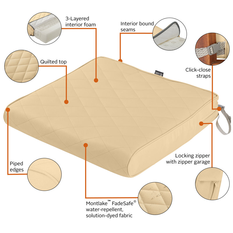 Ayvion Water-Resistant Patio Quilted Lounge Cushion, Chamomile, 3" H x 21" W x 19" D
