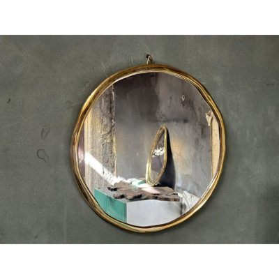 Round Solid Brass Wall Mirror, Heavy Unlacquered Brass Bathroom Mirror