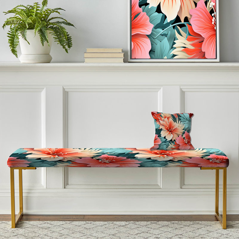 Motif tropical Coral Mirage Vi - banc rembourré doré Tropical