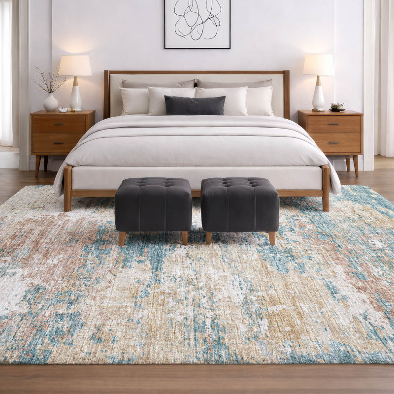 Premium Machine Washable Dream Shag ADS69 Soft Abstract Rug, Teal, 10' x 14'