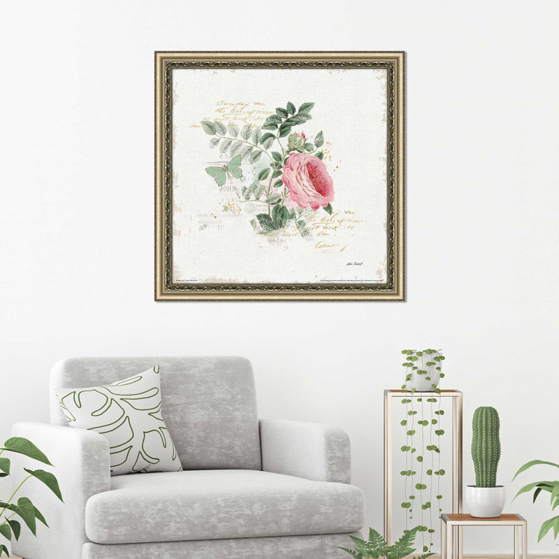 «French Romance II», reproduction de peinture à l'aquarelle, H 21,5 po x l 21,5 po x P 0,75 po, Encadrement champagne