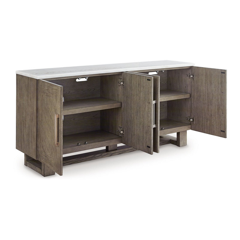 Grayish Brown and White 68" TV Stand with Marble Top
