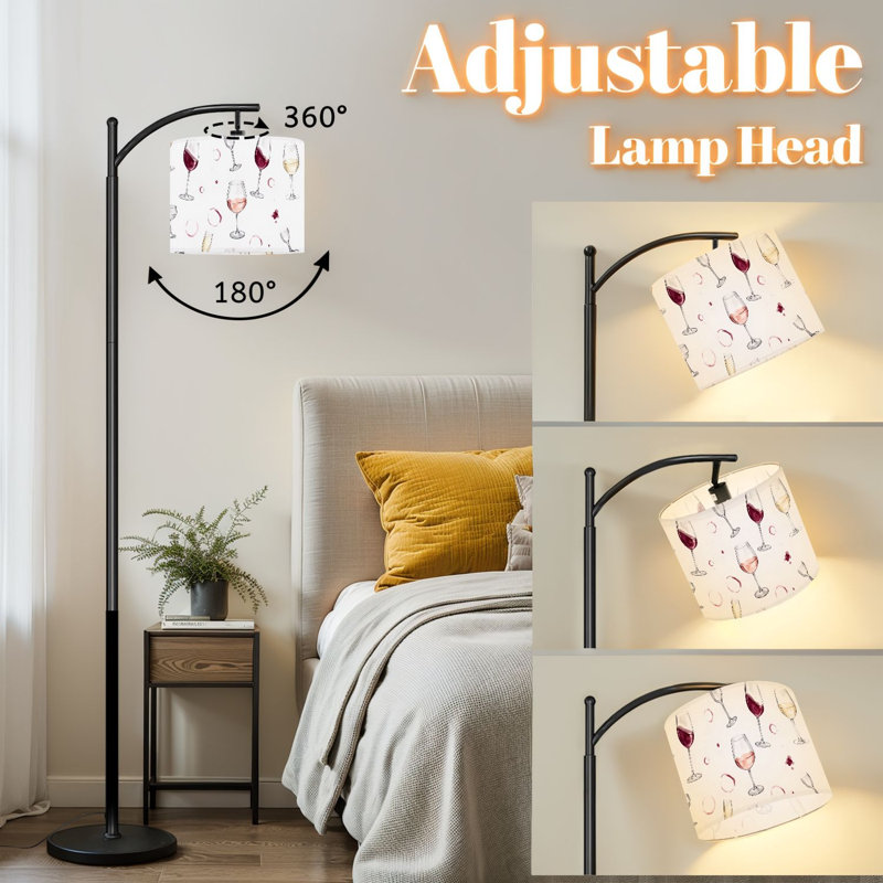 Lampe sur pied à arc avec abat-jour réglable Verre à vin rouge blanc Ros Champagne Lampe sur pied 3 températures de couleur à intensité variable avec poteau pour interrupteur au pied pour cuisine café Home Bar Decor