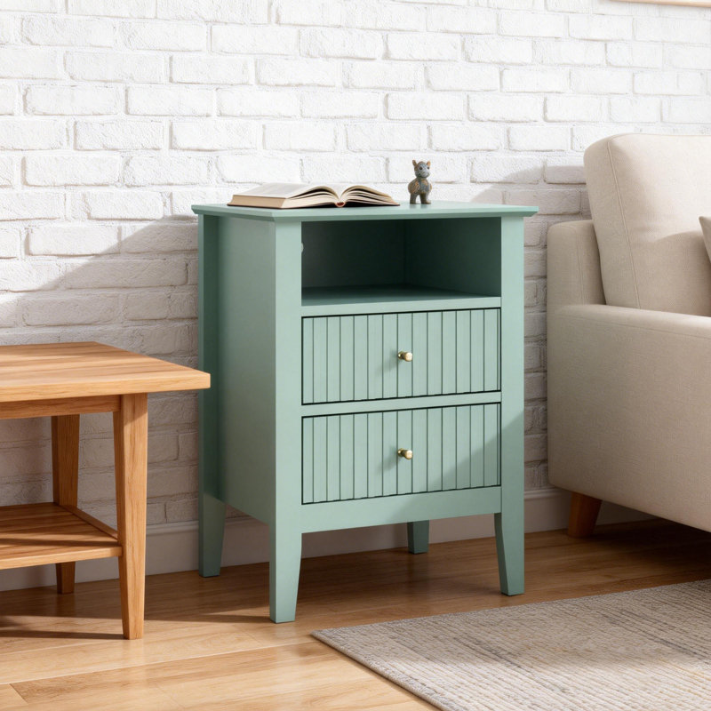 Amberrae 2 Drawer Bedside Table, Green 