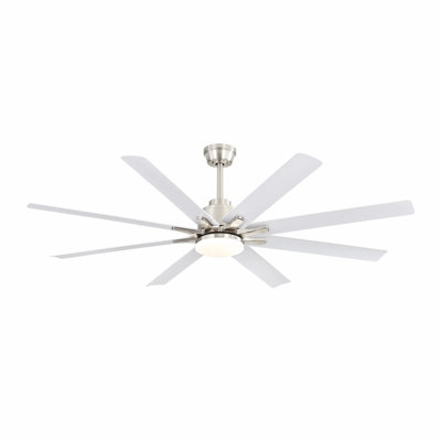 Ventilateur de plafond moderne de 66 pouces avec lumière à DEL à intensité variable, 8 pales en ABS, moteur réversible à télécommande pour bureau à domicile